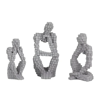 Set of 3 Grey Polystone Contemporary Sculptures, 13" x 6" x 6"