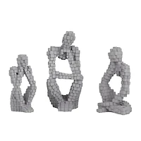 Set of 3 Grey Polystone Contemporary Sculptures, 13" x 6" x 6"