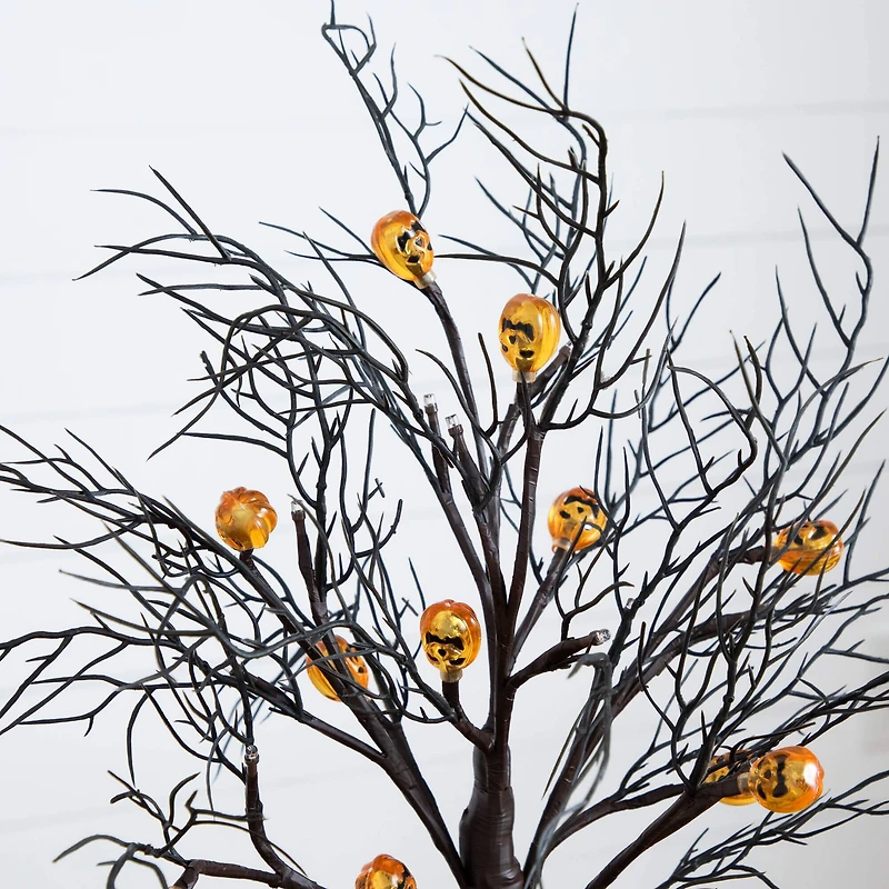 22in. Pre-Lit Artificial Halloween Brown Twig Tree with 12 Orange LED Pumpkin Shaped Lights