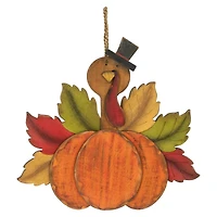 12" Turkey with Pumpkin Fall Harvest Hanging Decoration