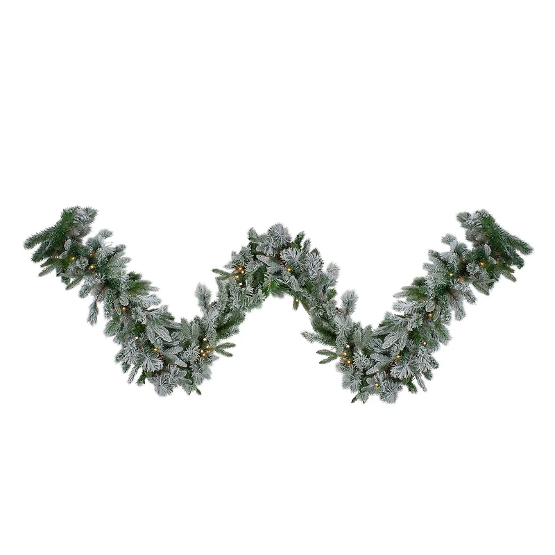 9ft. Pre-Lit Flocked Mixed Rosemary Emerald Pine Christmas Garland