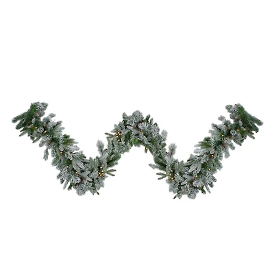 9ft. Pre-Lit Flocked Mixed Rosemary Emerald Pine Christmas Garland
