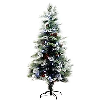 5ft. Fiber Optic White LED Lights Flocked Artificial Christmas Tree with White Pinecone