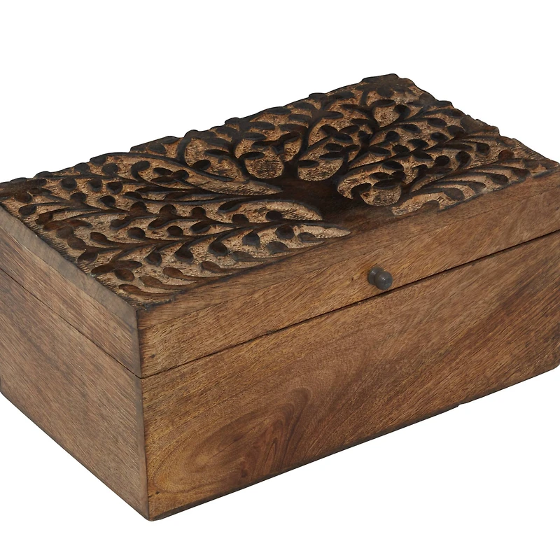 Natural Rectangular Brown Wooden Tree Decorative Box Set
