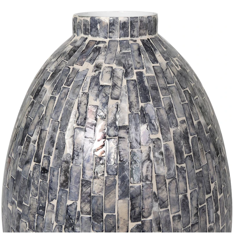 12" Gray Mother of Pearl Handmade Mosaic Inspired Vase