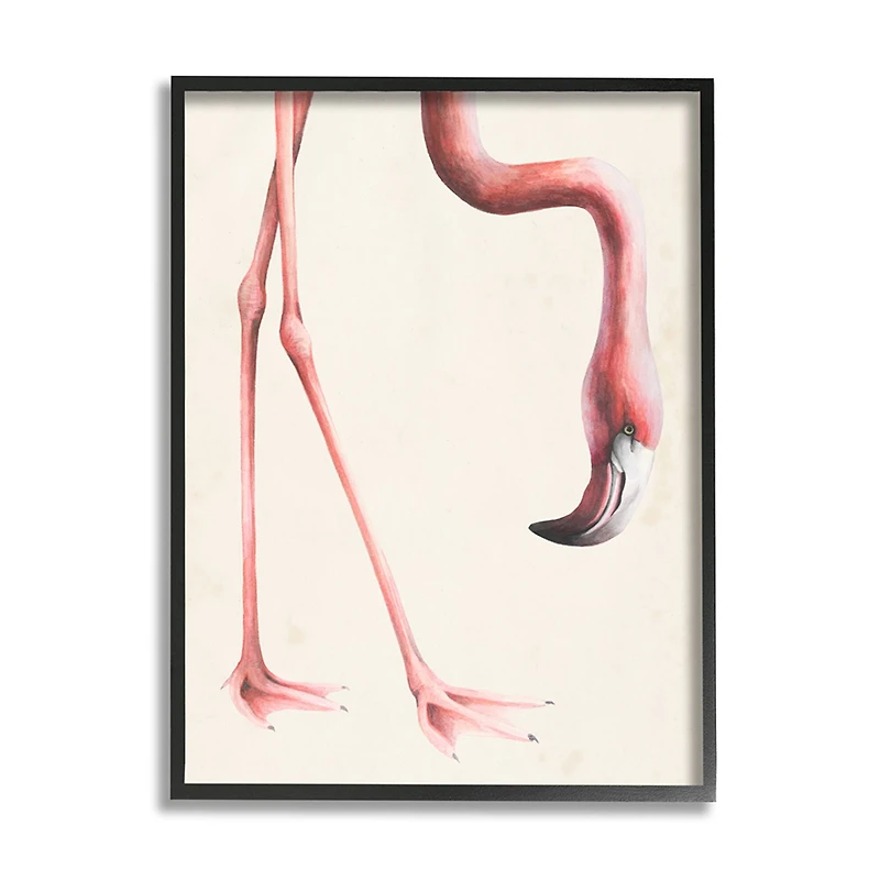 Stupell Industries Pink Flamingo Bending Feet Beak Detail Framed Wall Art