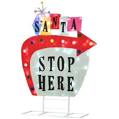 4ft. 2D Vintage Vegas Santa Stop Here Sign with Cool White, Warm White & Red Flowing UL LED Lights