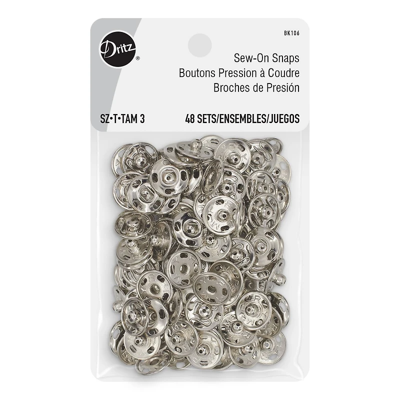 Dritz® 1/2" Silver Sew-On Snaps, 48 Sets