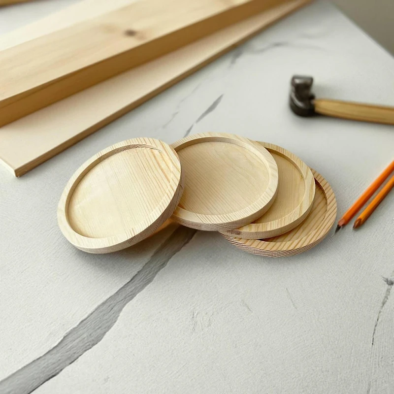 Round Welled Pinewood Coasters, 4ct. by Make Market®