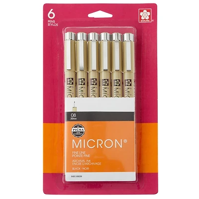 Pigma® Micron™ 08 Fine Line Black Pens, 6ct.