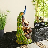 Glitzhome® 40" LED 4-Tier Peacock & Jars Outdoor Floor Fountain