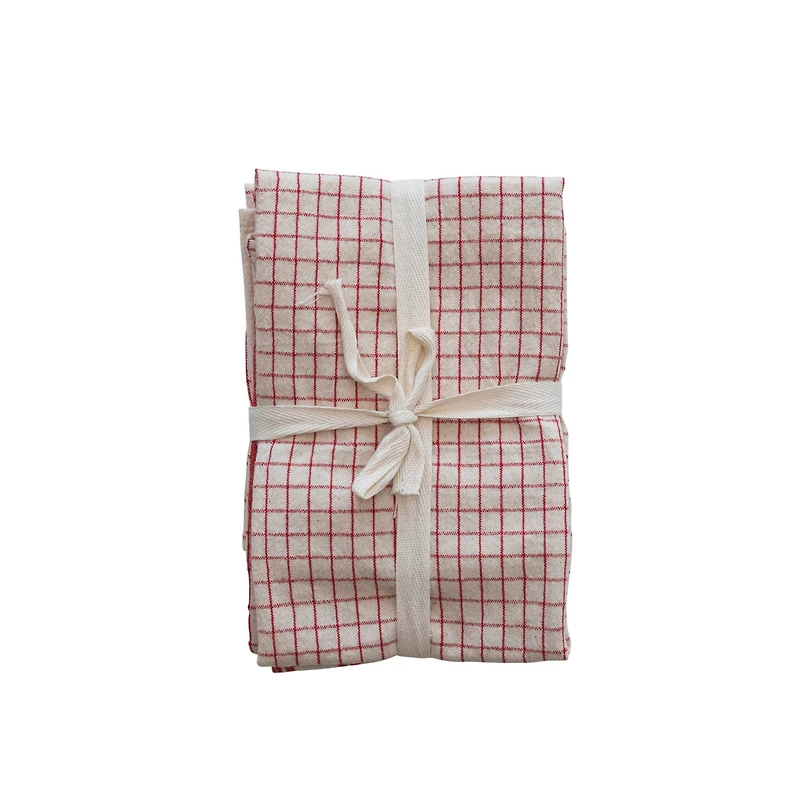 Hello Honey® Red & White Grid & Stripes Cotton Tea Towels Set