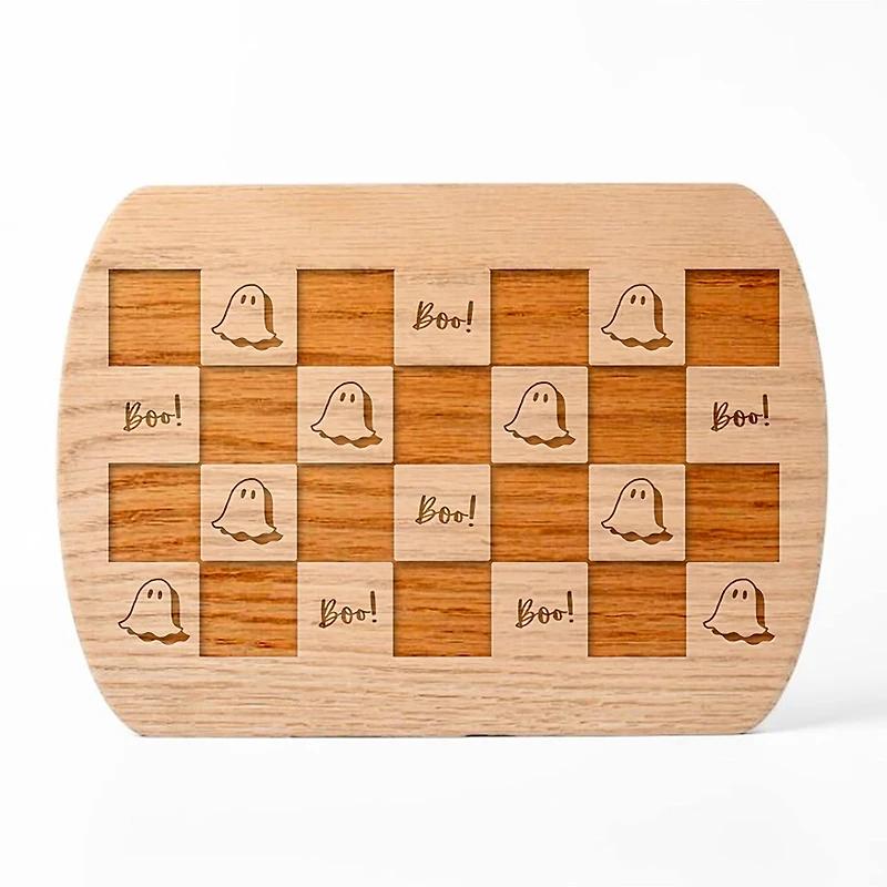 Boo Ghost Check Pattern 8" x 11" Redwood Oval Cutting Board