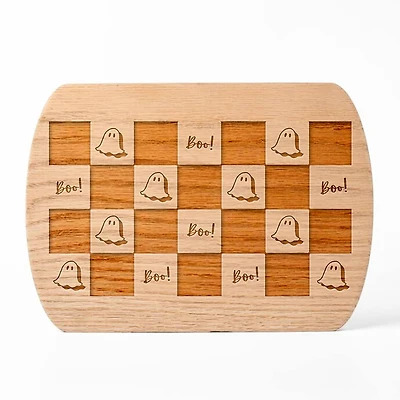 Boo Ghost Check Pattern 8" x 11" Redwood Oval Cutting Board