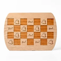 Boo Ghost Check Pattern 8" x 11" Redwood Oval Cutting Board
