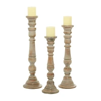 Light Brown Mango Wood Traditional Candle Holder Set, 3ct.