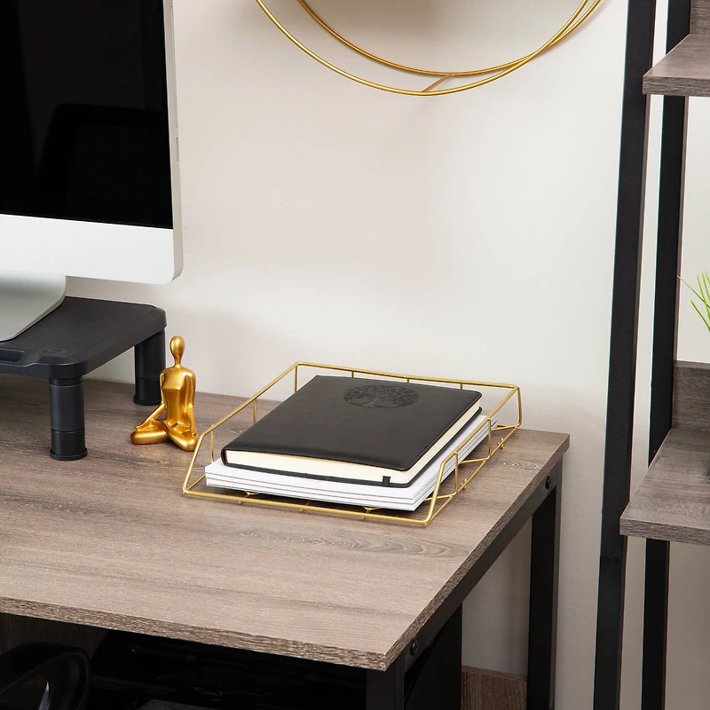 Mind Reader Gold Geometric Paper Tray, Modern Organizer for Documents, Folders, and Office Supplies, Durable and Stylish, Metal, Gold