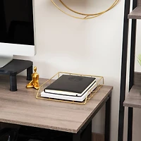 Mind Reader Gold Geometric Paper Tray, Modern Organizer for Documents, Folders, and Office Supplies, Durable and Stylish, Metal, Gold