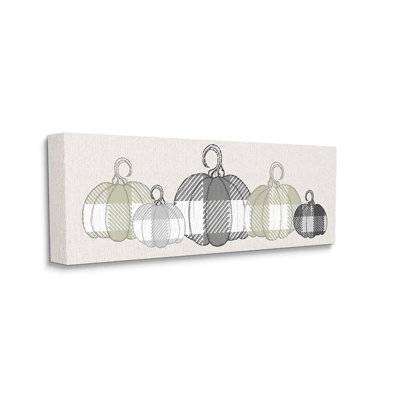 Stupell Industries Checker Plaid Patterned Pumpkins in a Row Canvas Wall Art