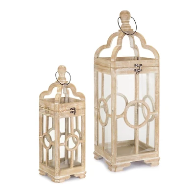 Whitewashed Wooden Lantern Set, 9.5" & 28"