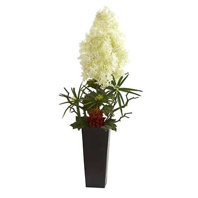 3ft. Peegee Hydrangea and Succulent Artificial Arrangement in Black Vase
