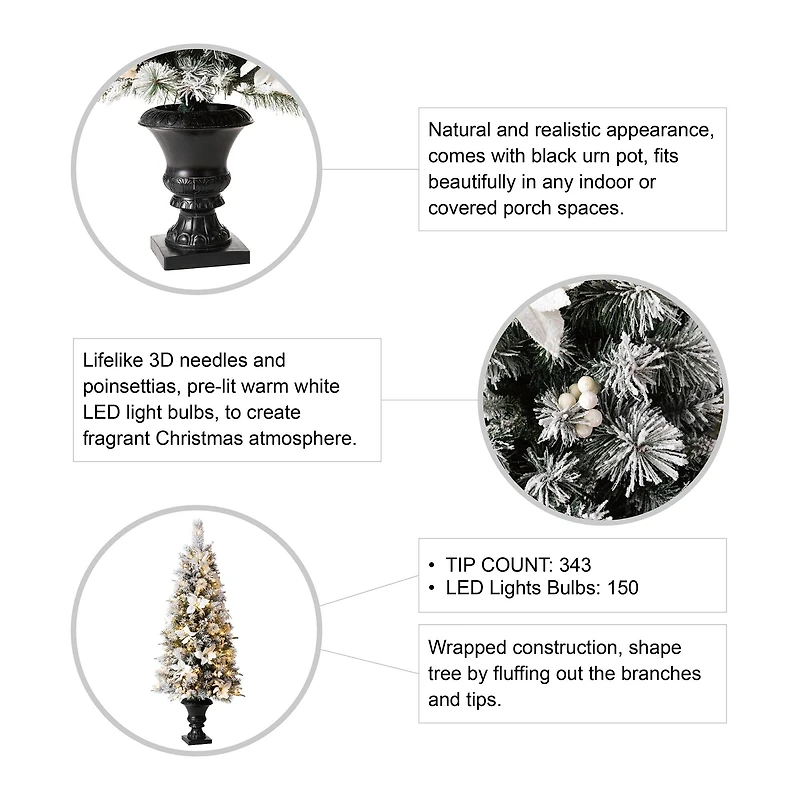 5ft. Pre-Lit Flocked Pine Artificial Christmas Tree in Planter, Warm White LED Lights