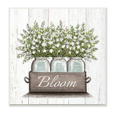 Stupell Industries White Wildflowers in Jars Bloom Sentiments,12" x 12"