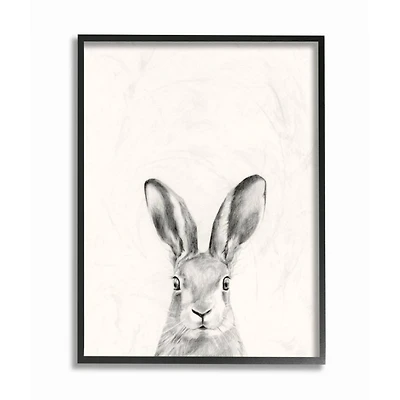 Stupell Industries Bunny Rabbit Portrait Grey Drawing Design Framed Wall Art