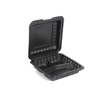 9" Black 3-Compartment Clamshell Take Out Containers, 150ct.