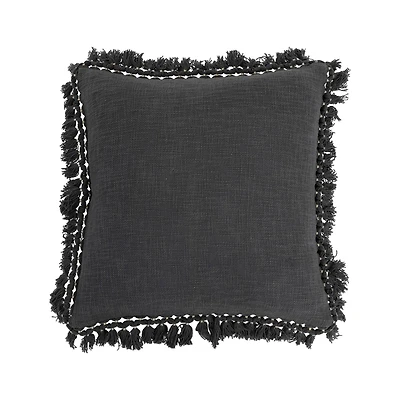 Hello Honey® Charcoal Cotton Slub Pillow with Gold Thread-Wrapped Tassels