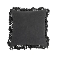 Hello Honey® Charcoal Cotton Slub Pillow with Gold Thread-Wrapped Tassels