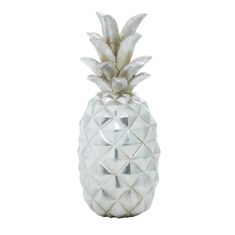 Silver Polystone Traditional Decorative Pineapple, 14" x 6" x 6"