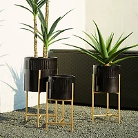 Glitzhome® Black & Gold Modern Glossy Metal Plant Stand, 3ct.