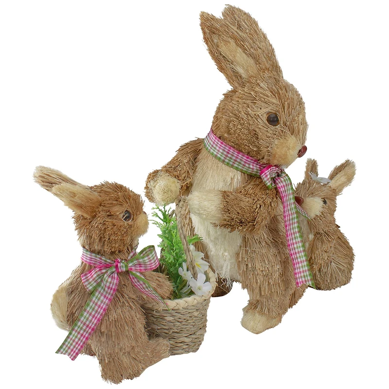 12.5" Sisal Mommy & Baby Bunnies Easter Figure