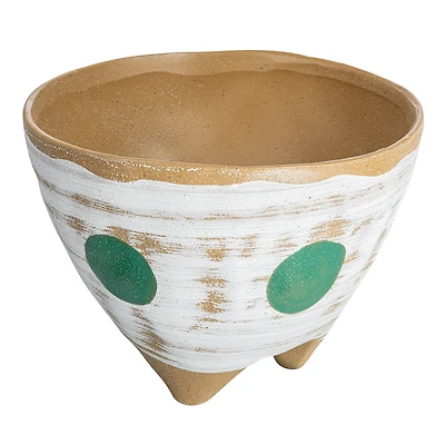 Hello Honey® 8" Multicolor Boho Stoneware Footed Planter with Painted Geometric Design