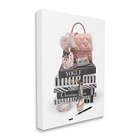 Stupell Industries Fashion Bookstack Purse Perfume Pink Glam Design Canvas Wall Art