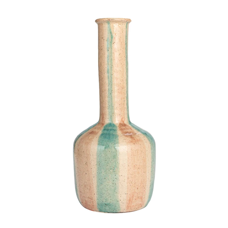 Hello Honey® 14" Blue & Maroon Hand-Painted Crackle Glaze Terra Cotta Vase with Tall Neck