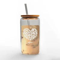 16oz. Daisy Heart Love Glass Can Cup