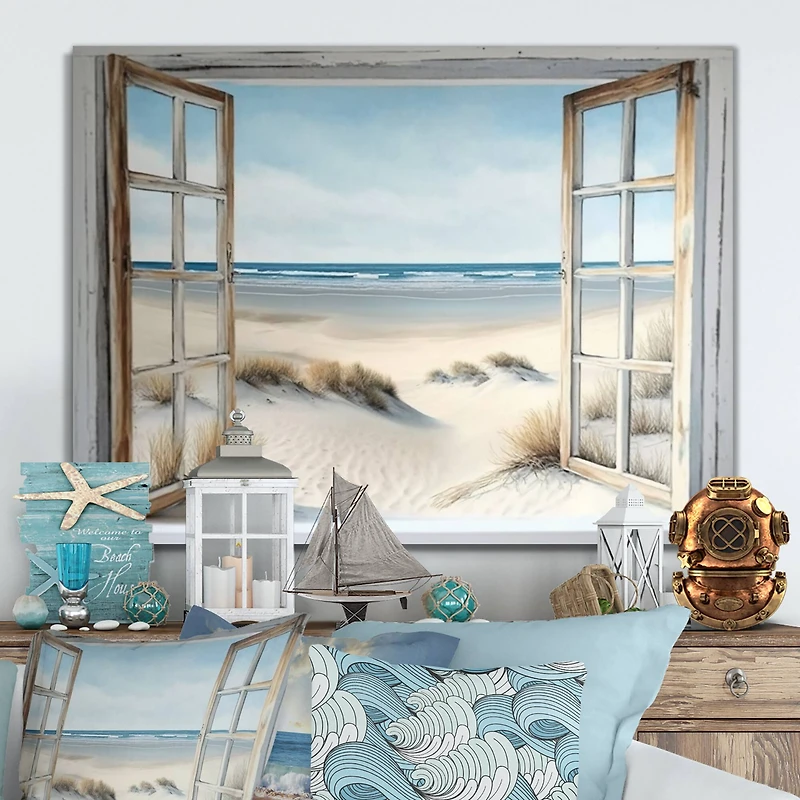Designart 'Window To The Beach II' Beach Canvas Wall Art