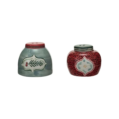 Hello Honey® Holly & Ornament Hand-Painted Stoneware Salt & Pepper Shaker Set