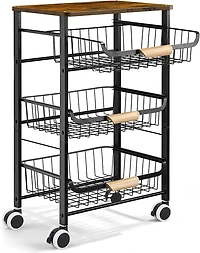 Black Fruit Storage Basket Kitchen Rolling Cart