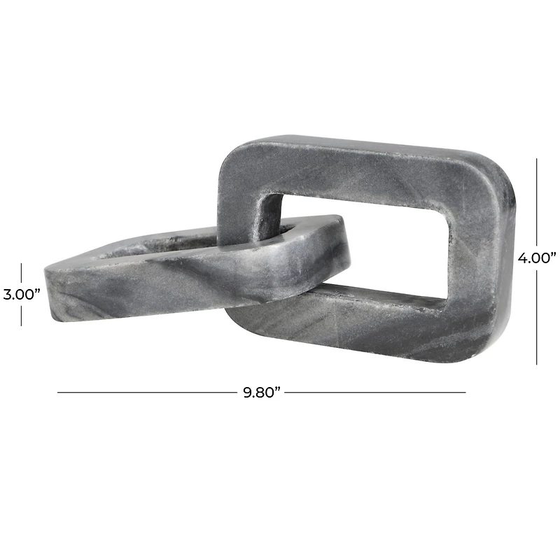 9.75" Gray Marble Geometric 2-Link Chain Sculpture Décor