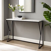 Walker Edison Faux White Marble/Black Geometric Side Entry Table