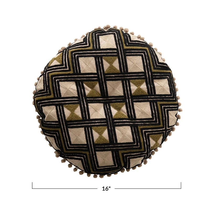 Hello Honey® Embroidered Cotton Pillow with Pom Poms