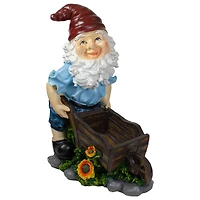 20" Blue & Brown Wheelbarrow Gnome Outdoor Garden Statue