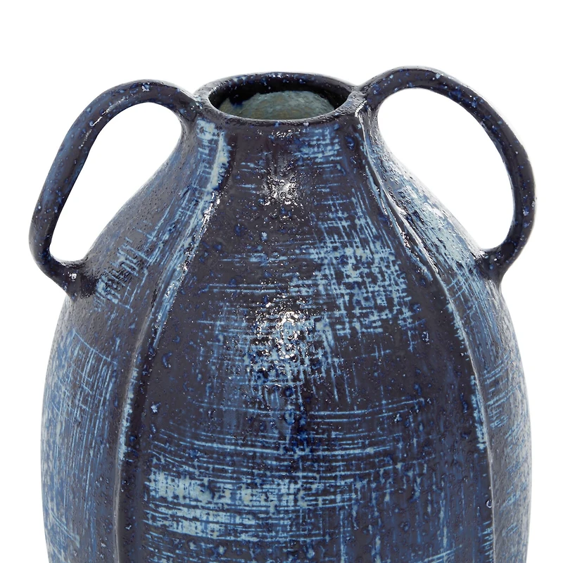 Blue Ceramic Contemporary Vase, 9" x 6" x 6"