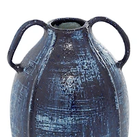 Blue Ceramic Contemporary Vase, 9" x 6" x 6"