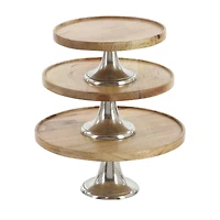 Brown Mango Wood & Metal Cake Stand Set