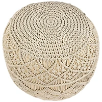 18" Cream Macramé Round Natural Cotton Pouf