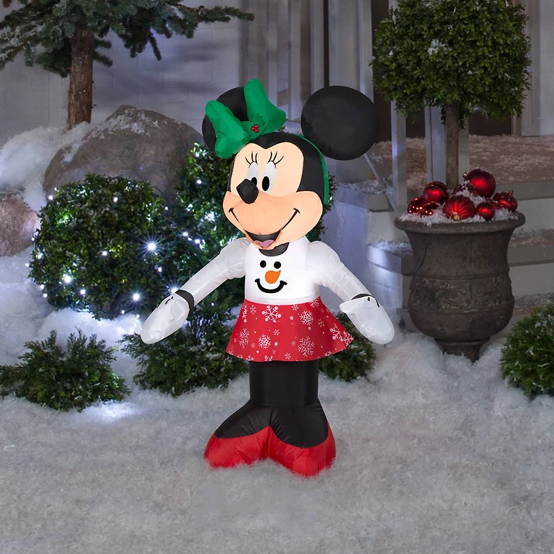 3.5ft. Airblown® Inflatable Minnie Mouse in Snowman Sweater and Snowflake Skirt